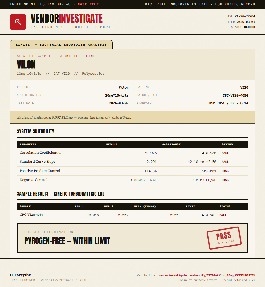 Vilon Endotoxin report by VendorInvestigate